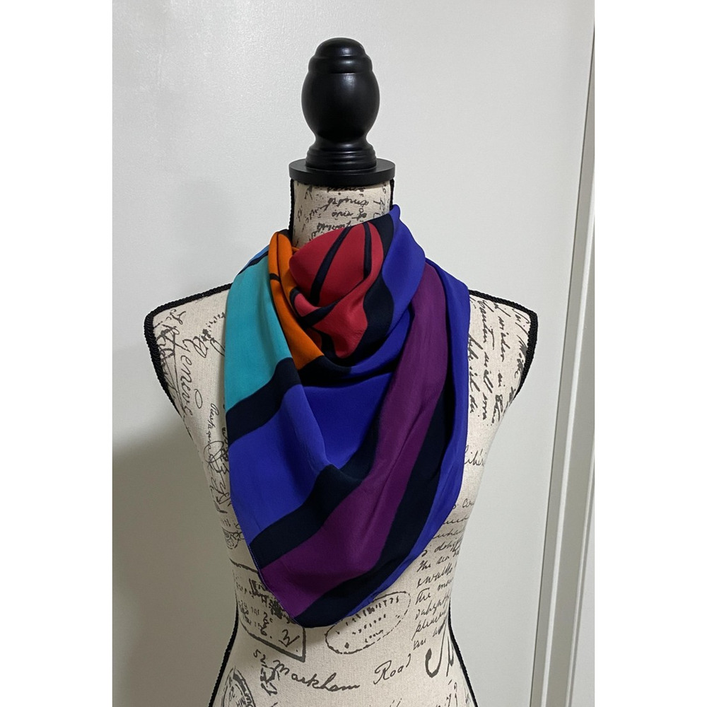 Moss Scarf Womens One Size Multicolor Silk Geometric Art Sunset Square USA